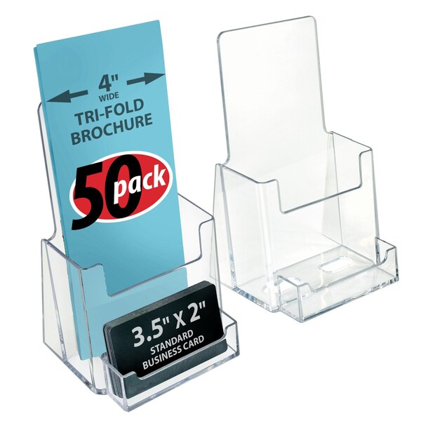 Trifold Brochure Holder w/ Business Card Pocket. Inside Dimension: 4.125''W, 50PK